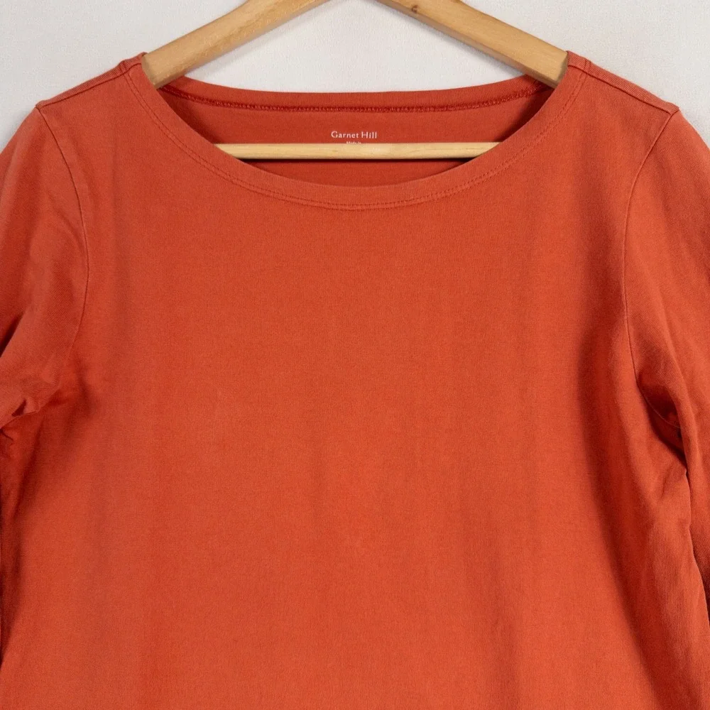 Garnet Hill Tunic Dress Sz 8 Orange Organic Cotton Jersey Knit 3/4 Sleeve Casual - Picture 2 of 8